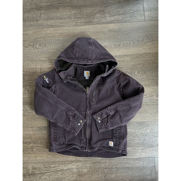 Carhartt Jackets & Blazers - Vintage Women's Removable Hooded Plum Carhartt Jacket Purple Small